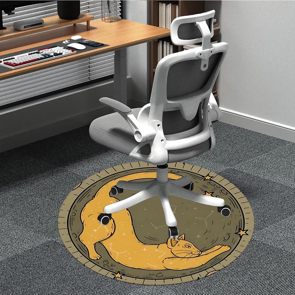 

1pc Moon Cat Office Round Area Rug, Indoor Mat Suitable For Office, Under Office Chairs Bedroom Living Room Home Decor, Room Deco208 80cm by 80cm