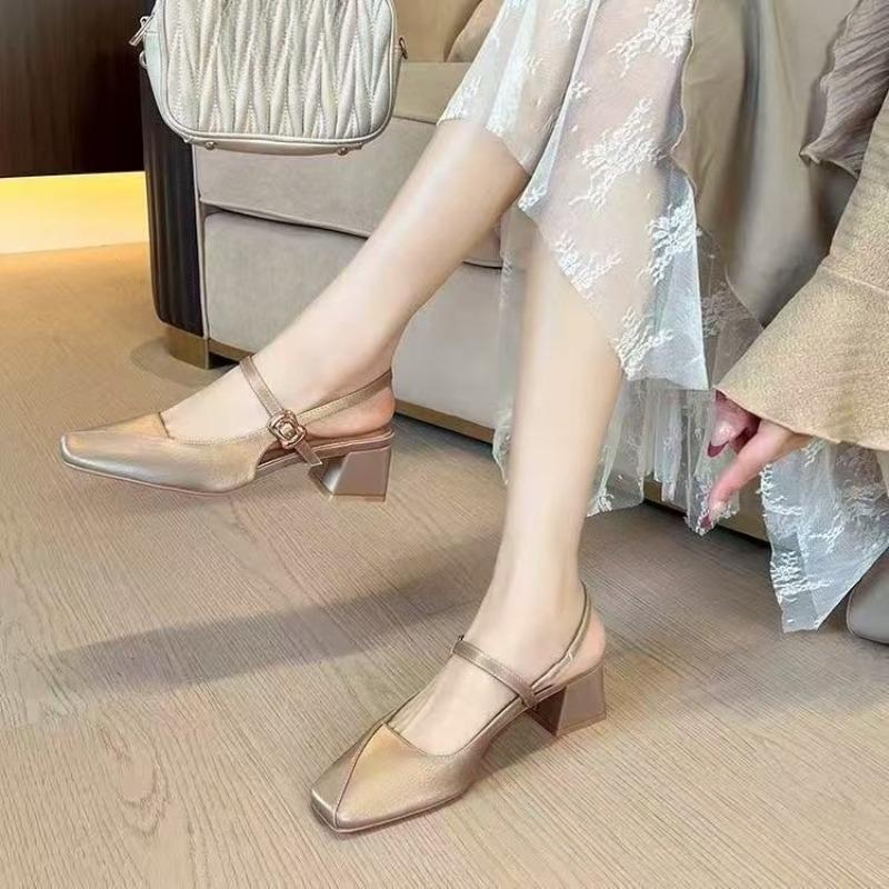 

Fashion Fashionable Square-toed Thick-heeled Mary Jane Backheel Open-toe Sandals for Women in 2025 Summer Single Shoes 40