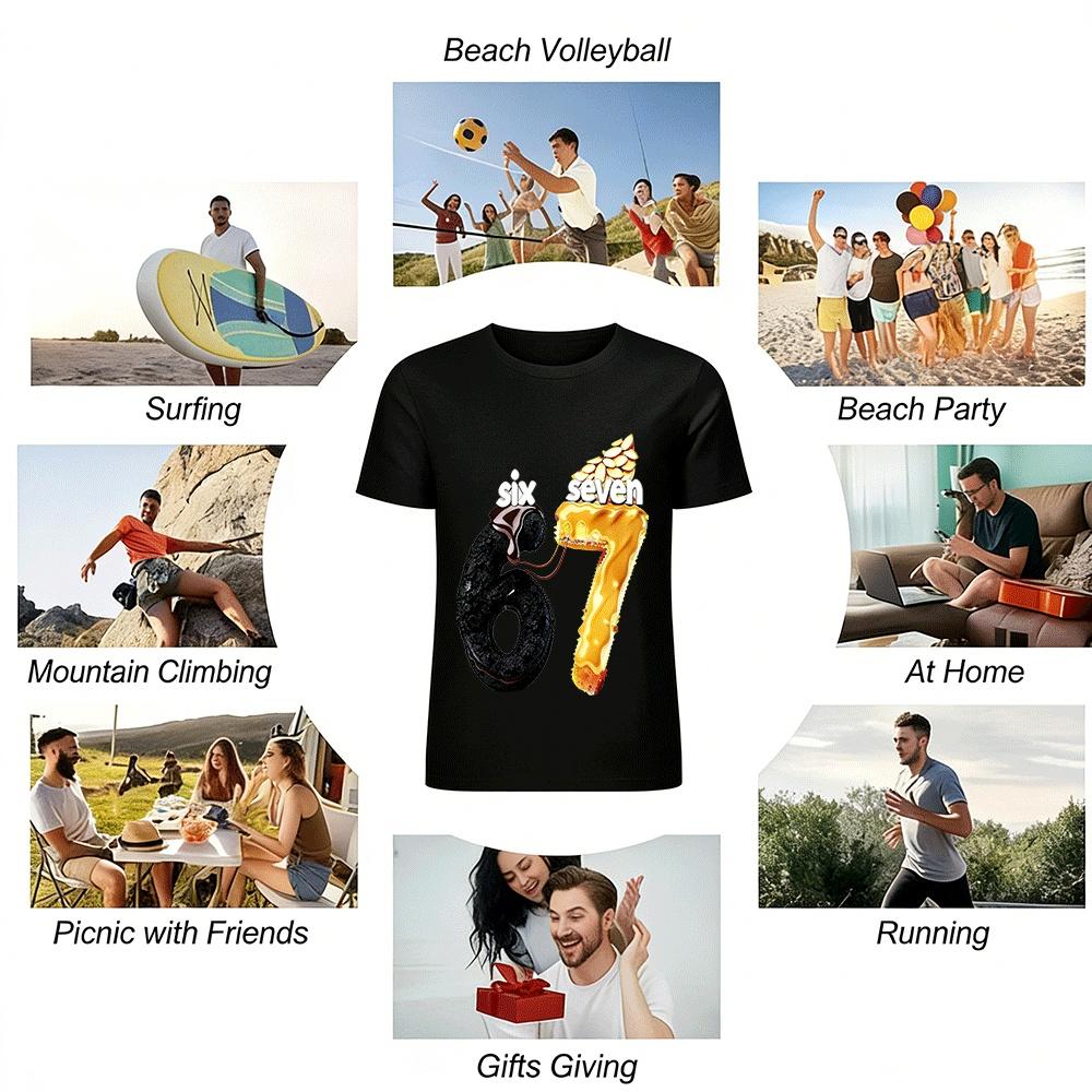 Fun Food Number 67 Print Casual T-Shirt Pure cotton T-shirt