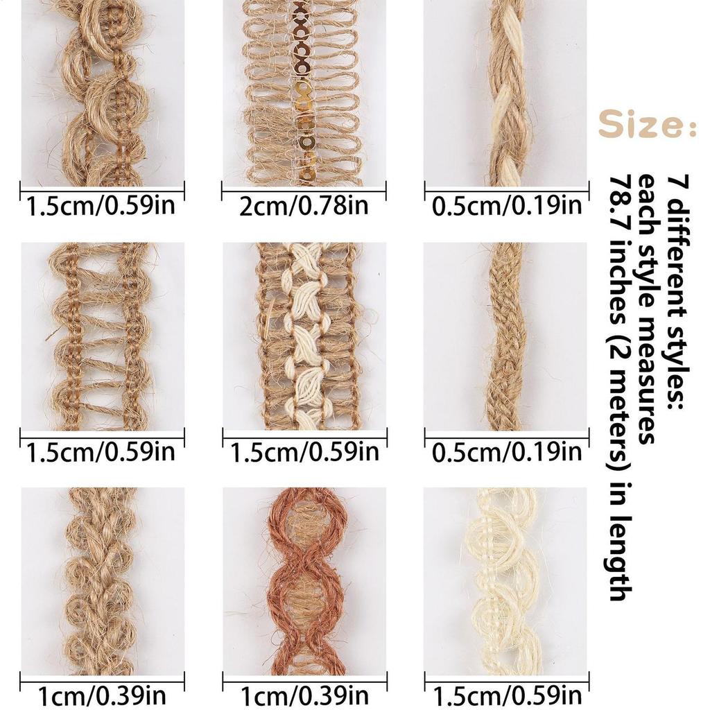 Jute Ribbon 9 Rolls Rope Lace Wedding Trim Vintage Jute Ribbons for Holiday Festival Party Home Wreath Garland Sewing Wrapping