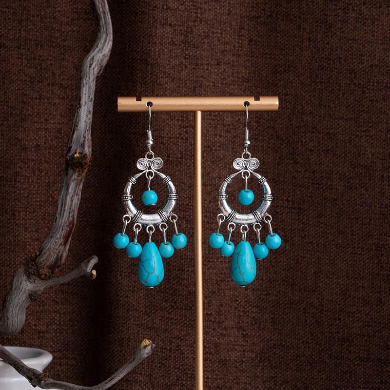 Tibetan Ethnic Bohemian Tassel Turquoise Earrings