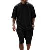 Set Due Pezzi T-shirt da Uomo a Maniche Corte Girocollo e Pantaloncini con Coulisse Outfit Estivo Casual Vestibilità Larga per l'Uso Quotidiano