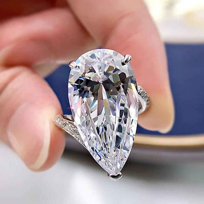 Pear-shaped Drop-shaped Zircon Ring for Women European and American New Style Ring