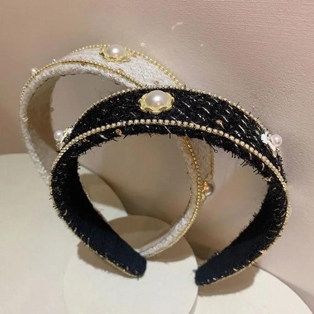 Camellia Pearl Flower Check Classic Tweed Hair Band