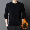 Mid-aged Men's Fleece-lined Warm Chenille Round Neck Base Layer Knitwear for Autumn/Winter
