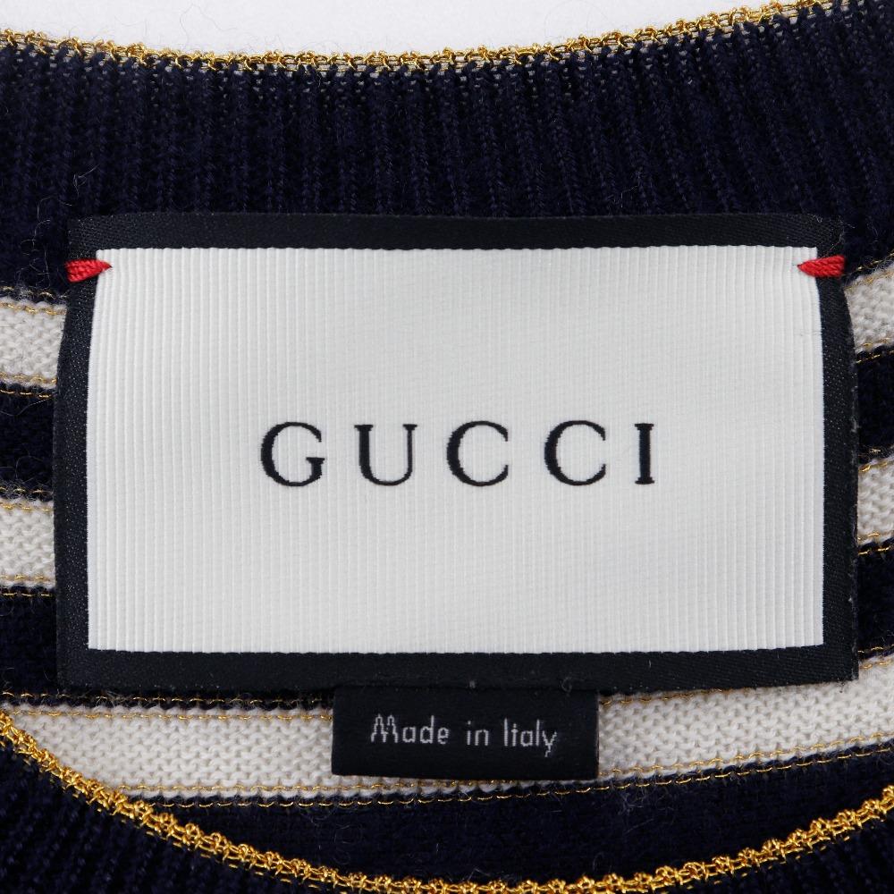 GUCCI Short sleeve knit 428050 border Navy / white cashmere/silk Women Used