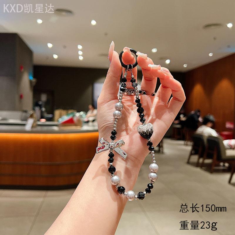 New Rhinestone Heart Crystal Phone Chain High-End Butterfly Phone Lanyard Short Keychain Pendant Accessory for Women