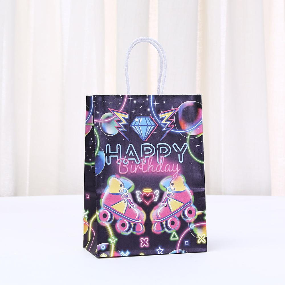 2026 NEW roller skate neon design paper bag gift wrapping bags for sweets personalized packaging kids party birthday gift bag