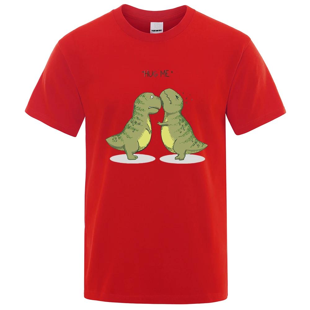 Hug Me Kawaii Green Little Dinosaur Funny Male T Shirts Loose T-Shirts Summer Cotton T-Shirts Oversized Street Short Sleeves
