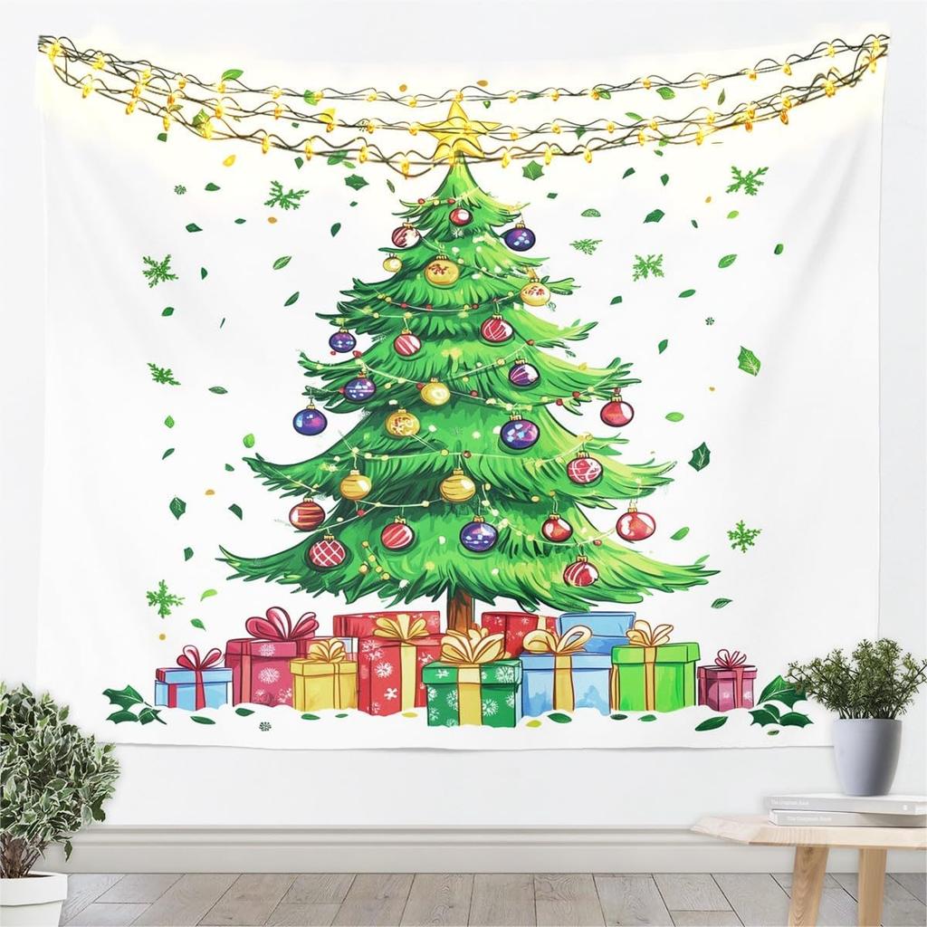 Jejeloiu Pink Christmas Tapestry Small  Kids Snowy Xmas Landscape Wall Art Winter Scene Wall Hanging Blanket Microfiber