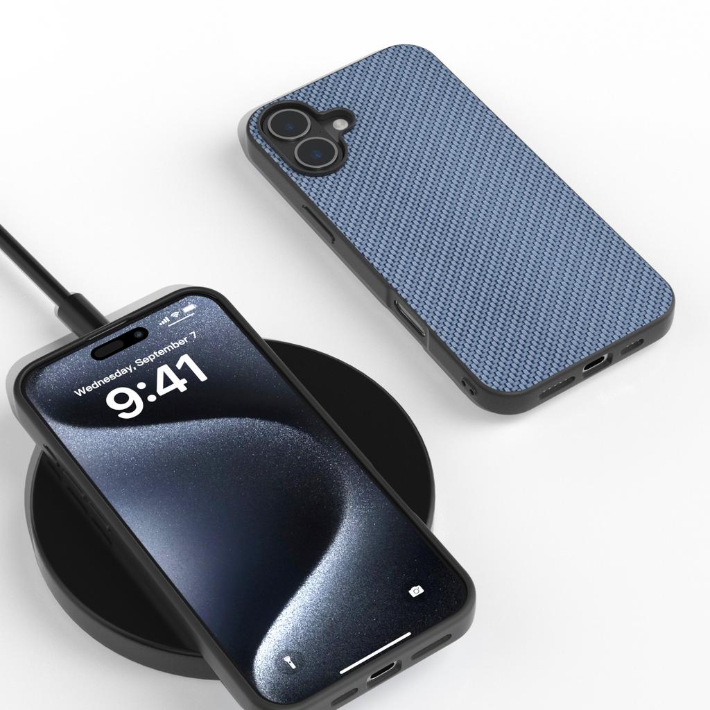 ABEEL For iPhone 16 Case Carbon Fiber Texture PU Covered Phone Shell