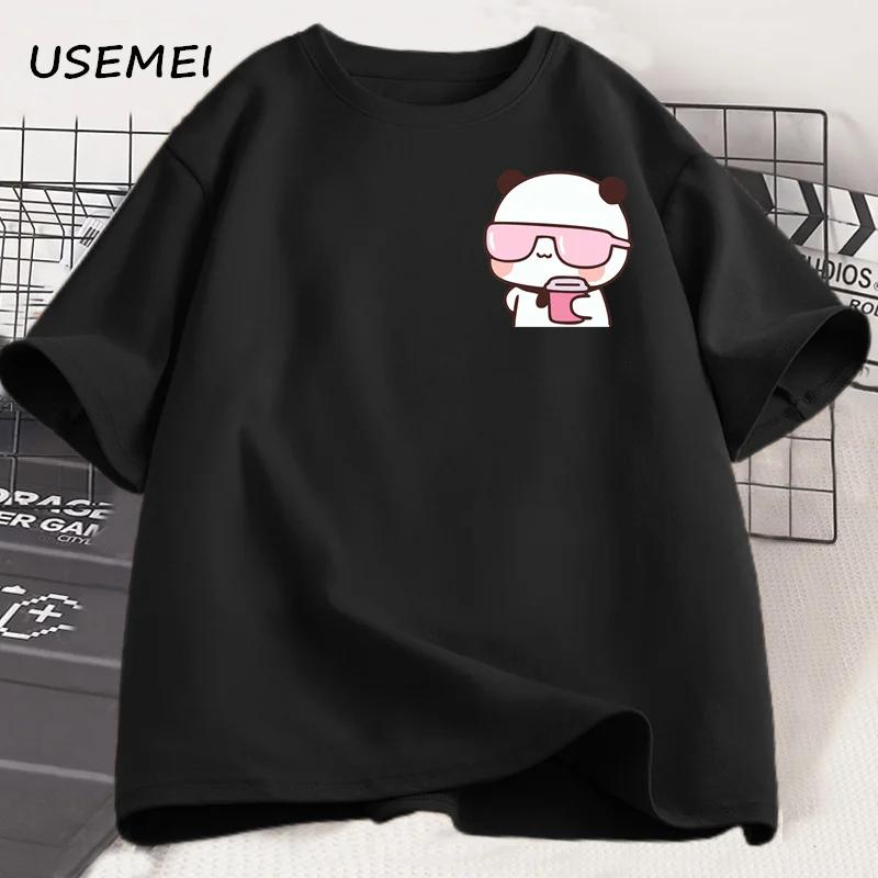 Cool Panda Bear Bubu Dudu Wearing Sunglasses Graphic T Shirts Bubu Dudu Drinking Teamilk T Shirt Cute Matching Couple Tshirt