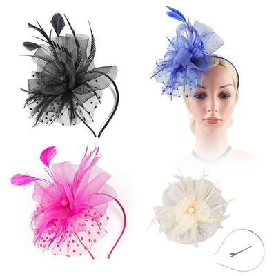 Flower Mesh Derby Hat 1920s Tea Party Headwear Hair Accessories Bridal Wedding Headpiece  Women