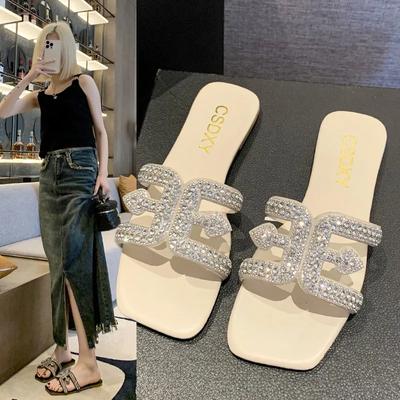 Modieuze damesslippers met strassversiering, stijlvol en comfortabel, casual platte damesslippers