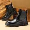 Black Men Leather Boots Outdoor Winter Mens Ankle Boots Luxury Brand Fashion High Top Casual Shoes Street Style Motorcycle Boot