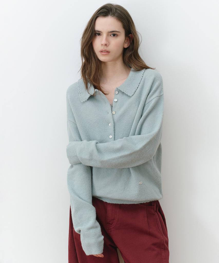 ROLAROLA Scallop Collar Henley Loose Fit Knit Mint