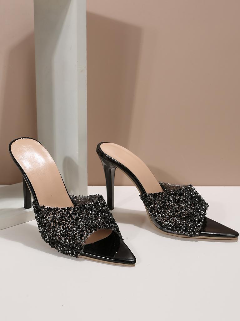 2024 New Gradual Color High Heels Sequin Sandals Summer Fashion Slipper Fish Mouth Slim Heels Large Size Women's Shoes