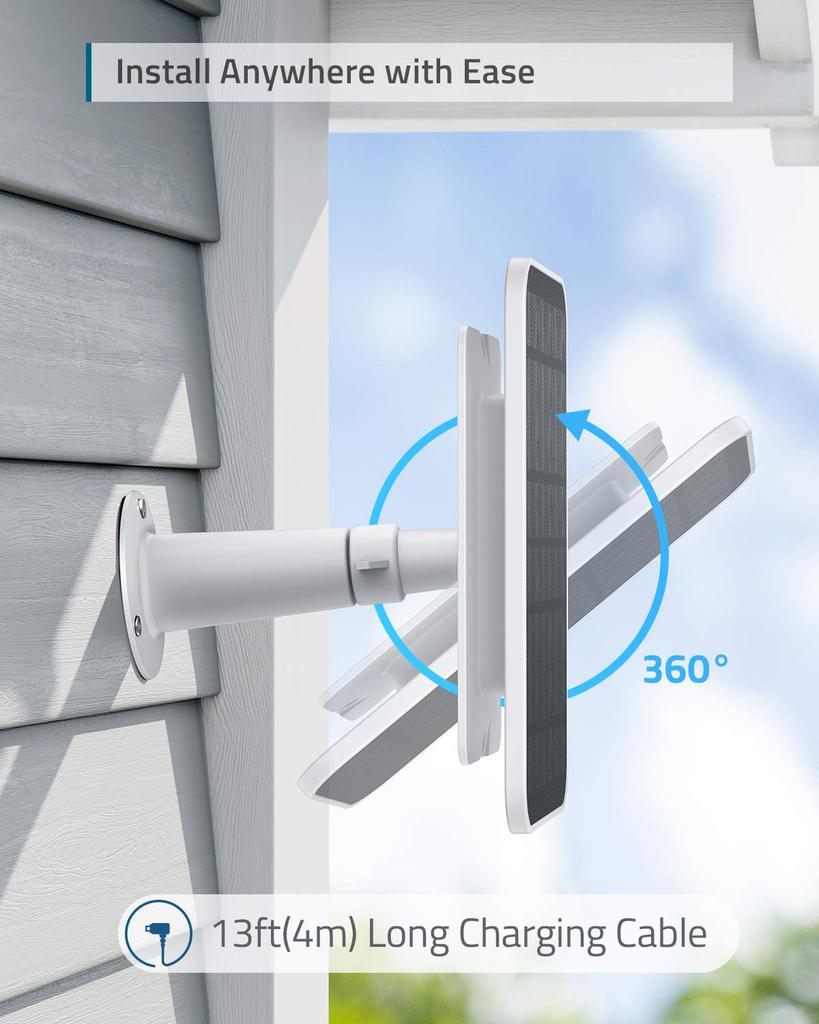 eufy Security Certified eufyCam Solar Compatible with Continuous Power Solar IP65 for Outdoor Surveillance and Camera Charging Panel, eufyCam, Supply,