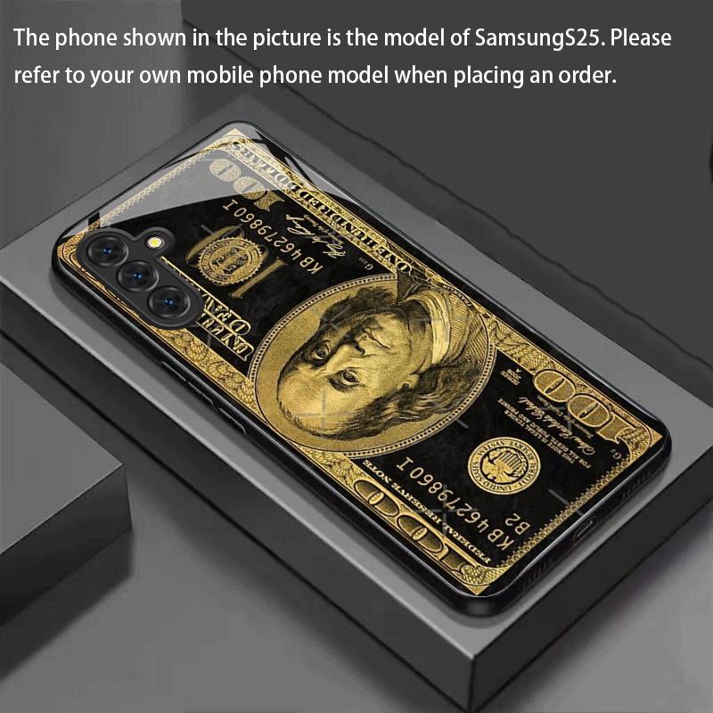 Creative Gold Banknote Tempered Glass Phone Case Suitable for Samsung Galaxy S26 S25 S24 S22 S21 S20 FE/Ultra/Plus Anti Drop