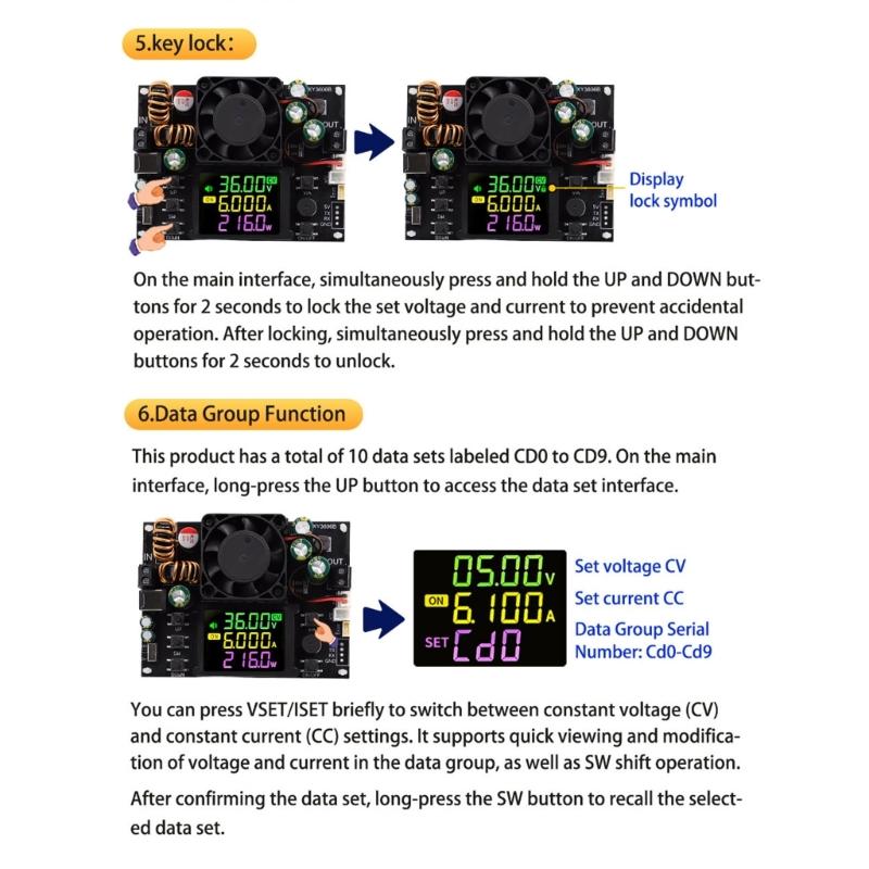 XY3606B 216W Step-down/up Adjustable Voltages Regulated Power Supply Solar Charging Module with LED Display