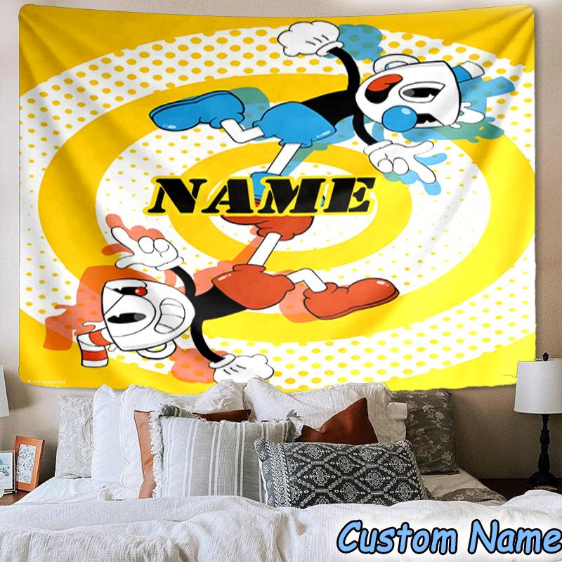 Custom Name Tapestry Cuphead Tapestry, Unique Design Tapestry, Suitable for Bedroom,Livingroom, Playroom,Heartwarming Fan Holiday Gifts