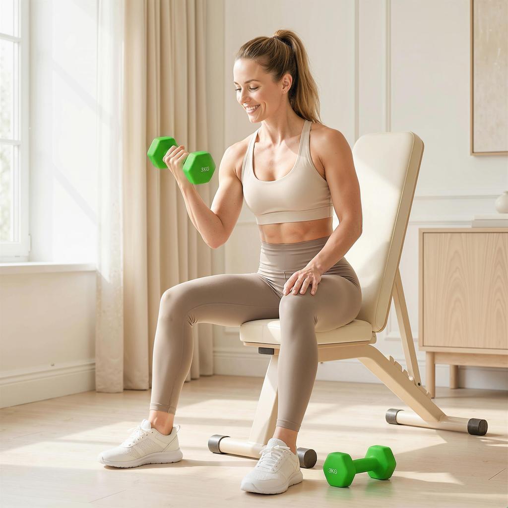 Set of 2 Dumbbells 3 Kg Hexagonal and Non-Slip for Home and Gym, In Metal and Plastic, 18x8x8 Cm, Green