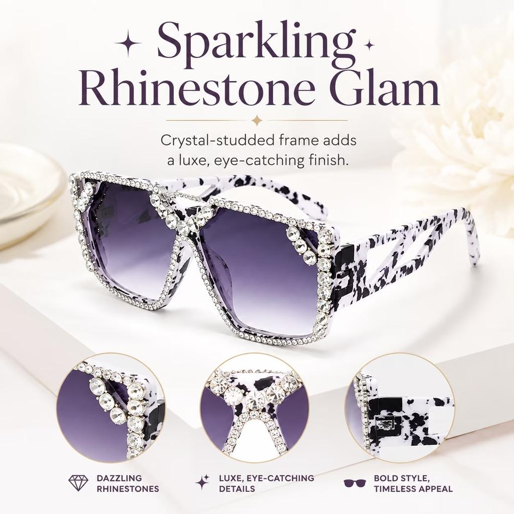 Oversized Square Diamond Sunglasses for Women Fashion Sparkling Crystal Retro Disco Sunglasses