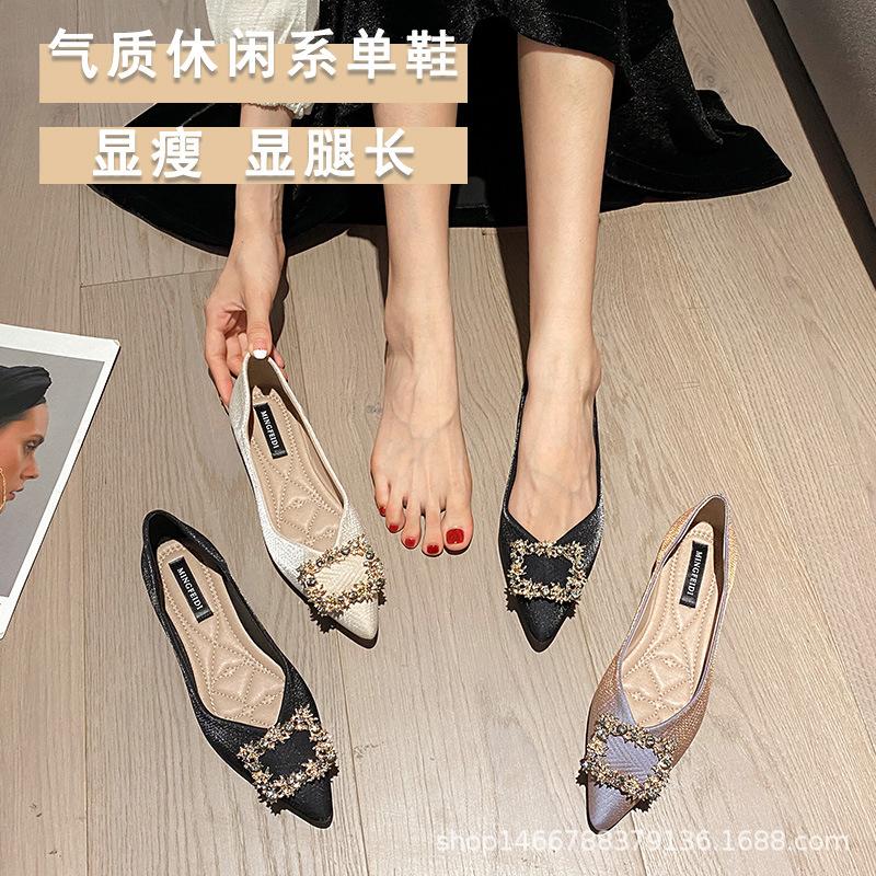 Модные роскошные атласные туфли с кристаллами и пряжкой на плоской подошве женские — фото 4