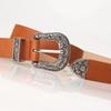 Womens PU Leather Belt With Engraved Alloy Pin Buckle Vintage Style Waistband Jeans Casual Office