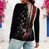 Women Plus Size V Neck Long Sleeve American Flag Printed T Shirt Black Red White