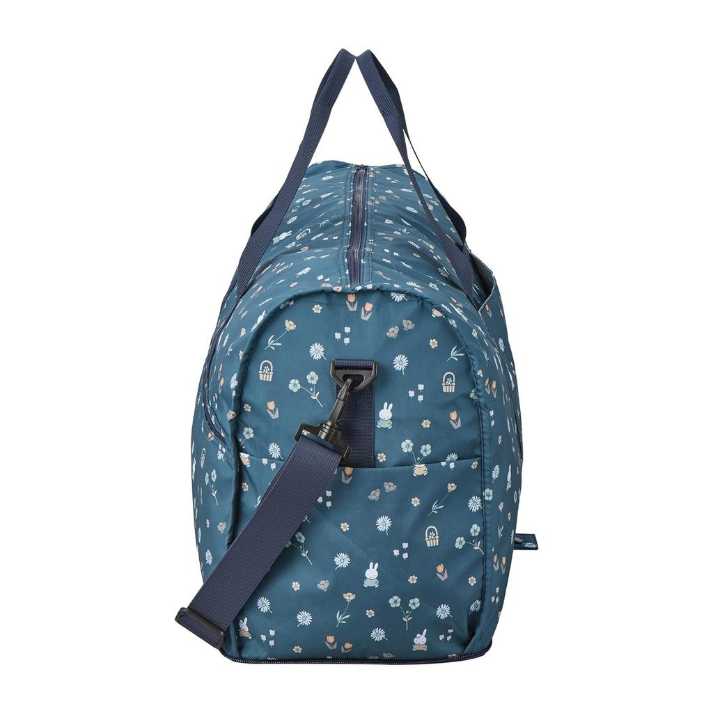 Folding Boston Bag, Large, Miffy HPL0004, B273, Navy Small Flowers