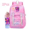2Pcs/set New Anime Kpop Printed Backpack with 750Ml Water Bottler Large Capacity Travel Bag for Teenager Girl Boy Bookbag Kid Gift Large Capacity Bag