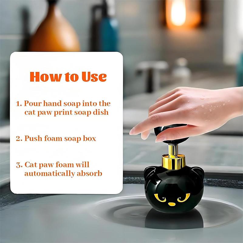 Niedlicher Katzenpfoten Schaumseifenspender Schwarze Katze Pumpflasche mit Pfotenabdruck-Design für Badezimmer, Küche, haustierfreundliche Haushalte