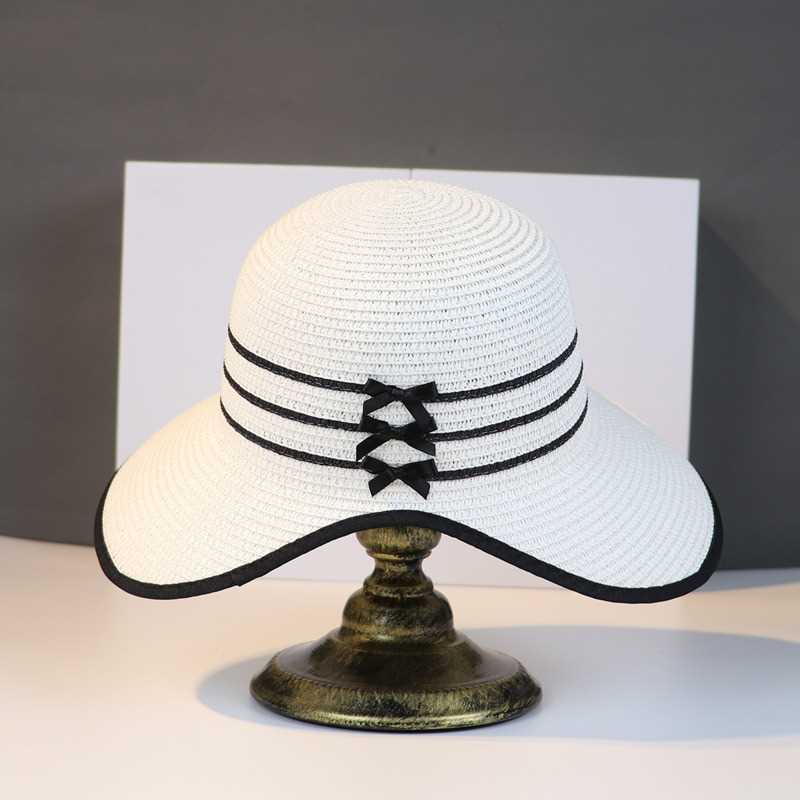 Japanese Style Fresh Lace Butterfly Knot Hat Women Summer Outing Large Brim Beach Hat Straw Hat Women Summer