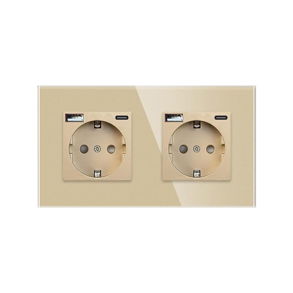 Złoty Panel Ze Szkła Hartowanego Okrągłe Rosyjskie Gniazdko Ścienne 16A – Ukryty Design