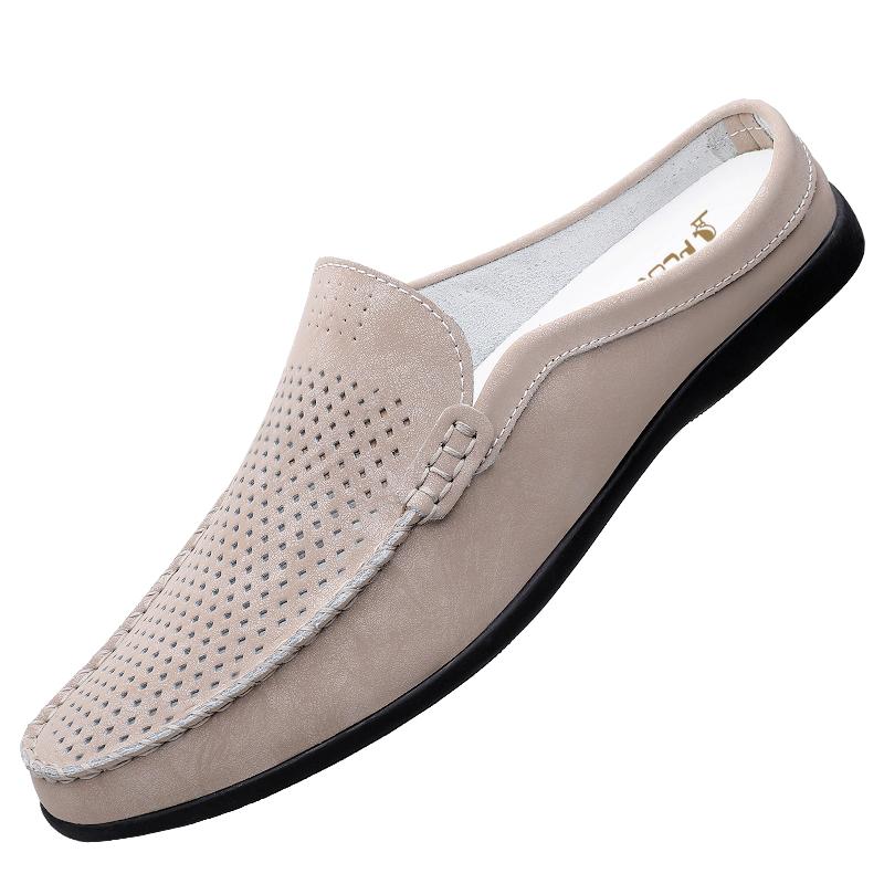 Fashion 2025 New Men Casual Leather Outdoor Half Drag Shoes Designer Antiskid Sandals Handmade Stitching Soft Bottom Flats For Indoor