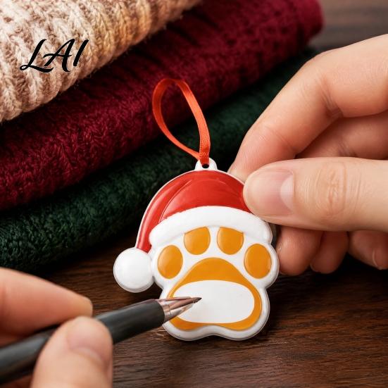 Unique Christmas Gift for Pet Owners Resin Ornament Cute Cat Paw/Bone Shaped Xmas Tree Hanging Decoration Red Riding Hood Holiday Decor with