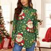 Women's Fashionable Loose-Fit High-Neck T-Shirt With Christmas Print Long-Sleeved Top
