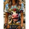 Lustiges Blumenkranz Kuh T-Shirt für Damen Kleidung 3D Lustiges Tier Sommer T-Shirts, Western Cottagecore Damen Oberteile Geschenk