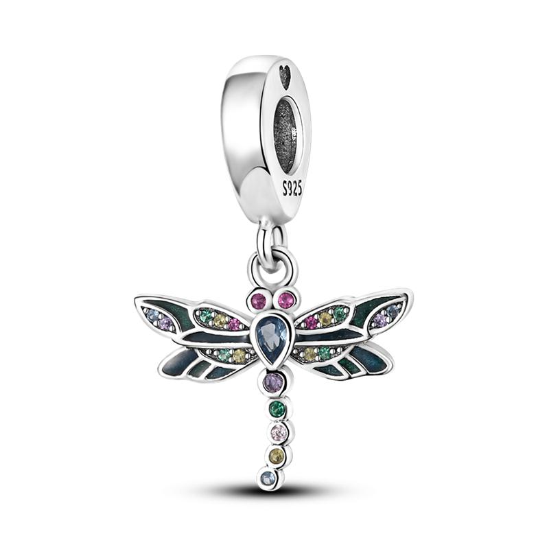 Sterling Silver S925 Sparking Dragonfly Butterfly Fit Original  Bracelet Necklace DIY Bead For Women Jewelry Making Gift