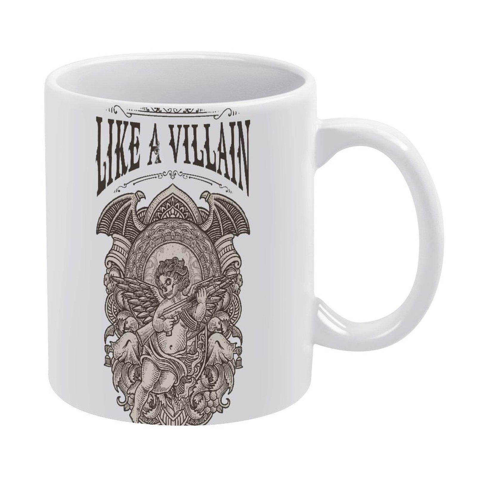 

11oz White Ceramic Coffee Mug with Dual-Side Print, Durable Glossy Finish and Strong Handle for Daily Hot Drinks белый