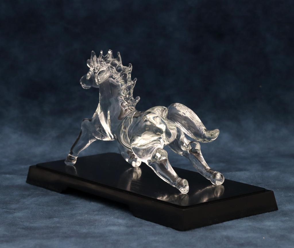 Glass Square Good Fortune Prayer Glass Horse Running - A Symbol of Vitality, Action, and Energy To Enhance Success (Large) Running Glass with Display