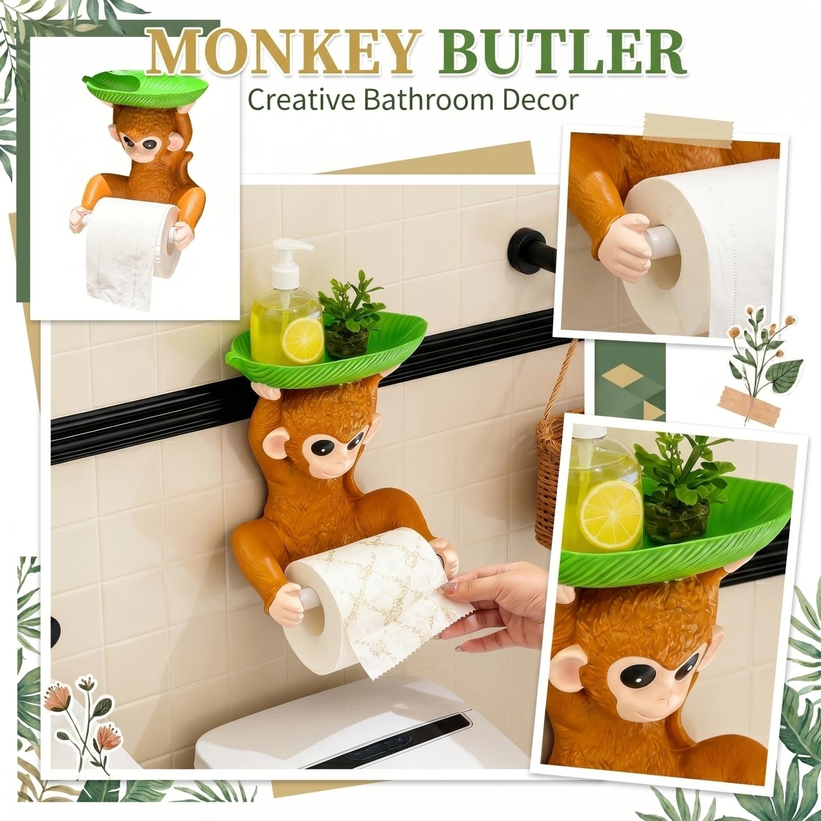 

Creative Monkey Toilet Paper Holder with Leaf Tray Decorative Bathroom Tissue Roll Dispenser Stand Unique Home Decor Accessory one size жёлтый