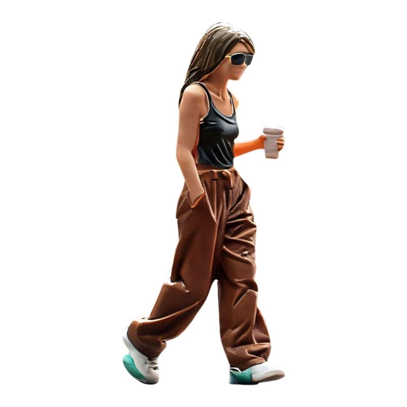 1:64 Scale Hand Painted Miniature Figure Realistic Miniature People Coffee Girl Figure Model for Photography,Collector 1
