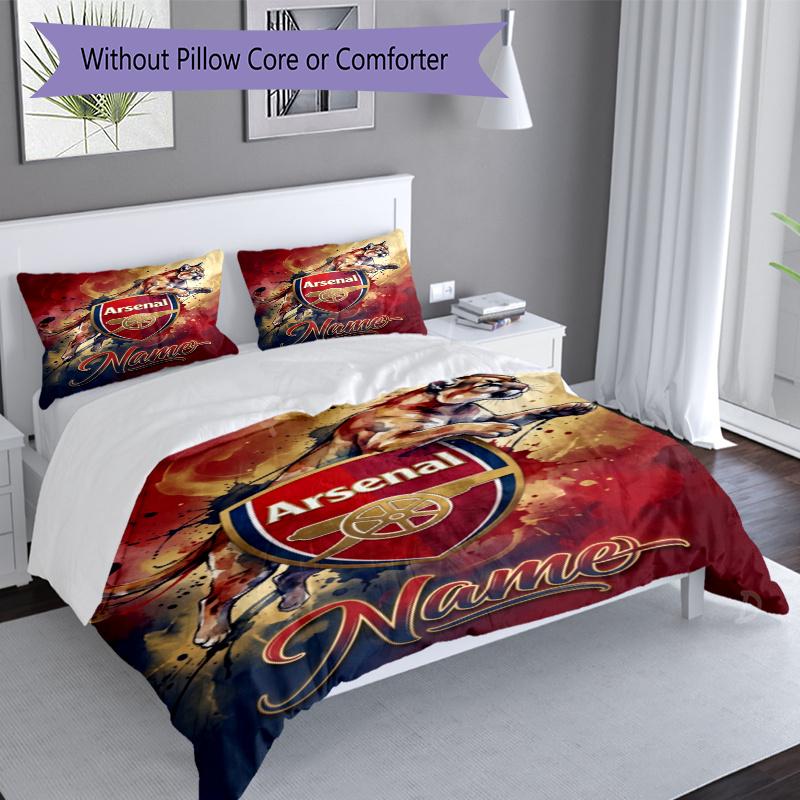 Arsenal Cougar Football Spirit Personalized Name Bedding Set,Comfort Bed Linen for Boys Room Decoration,Perfect Gift for Match Fans,Wrinkle Resistant