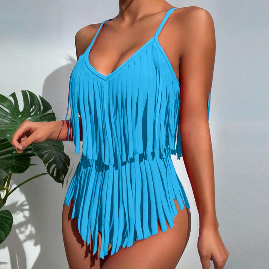 Damen Sexy V-Ausschnitt Rückenfrei Figurbetont Einteiler Badeanzug