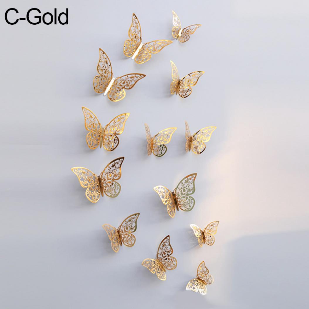 

12 шт. 3D полые наклейки на стену наклейка бабочка магнит на холодильник домашнее украшение «сделай сам» золотой