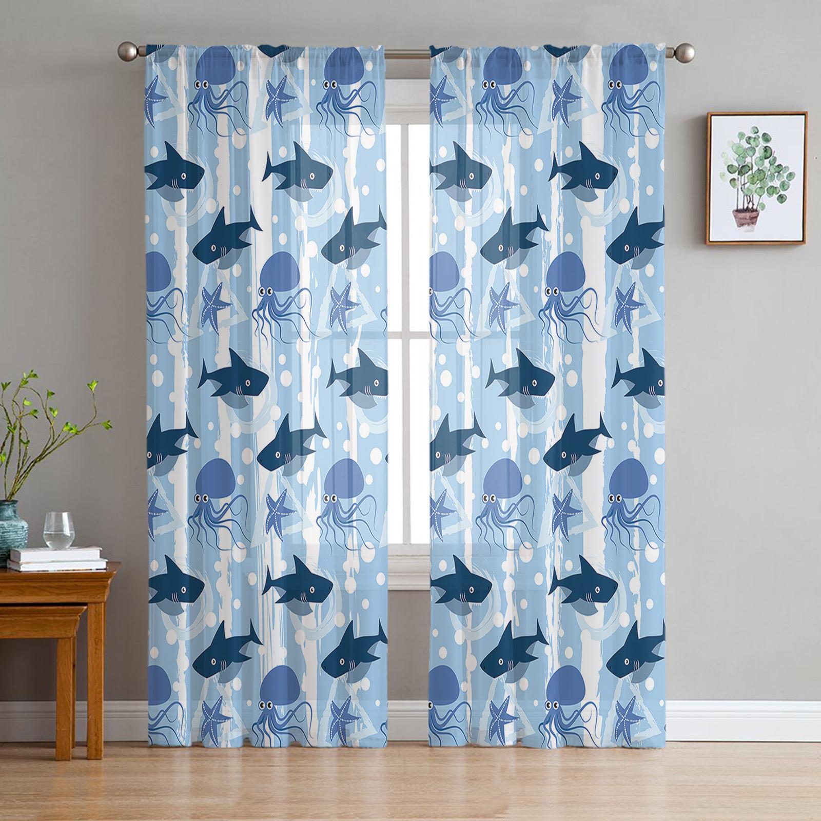 Тюлевые шторы с изображением акулы — фото 10