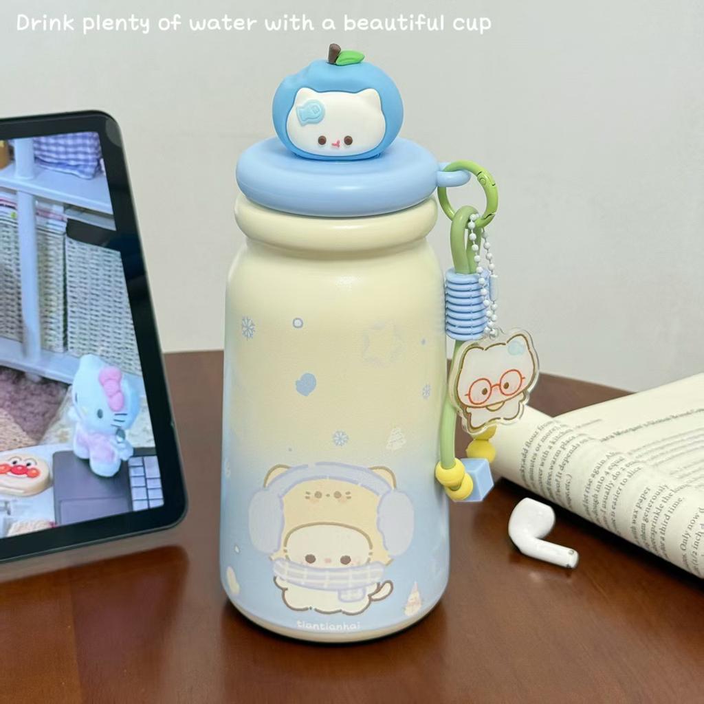 New Student High-value Thermos Cup Niche Stainless Steel Straw Cup with Lifting Rope Portable Cute Girl Accompanying Cup