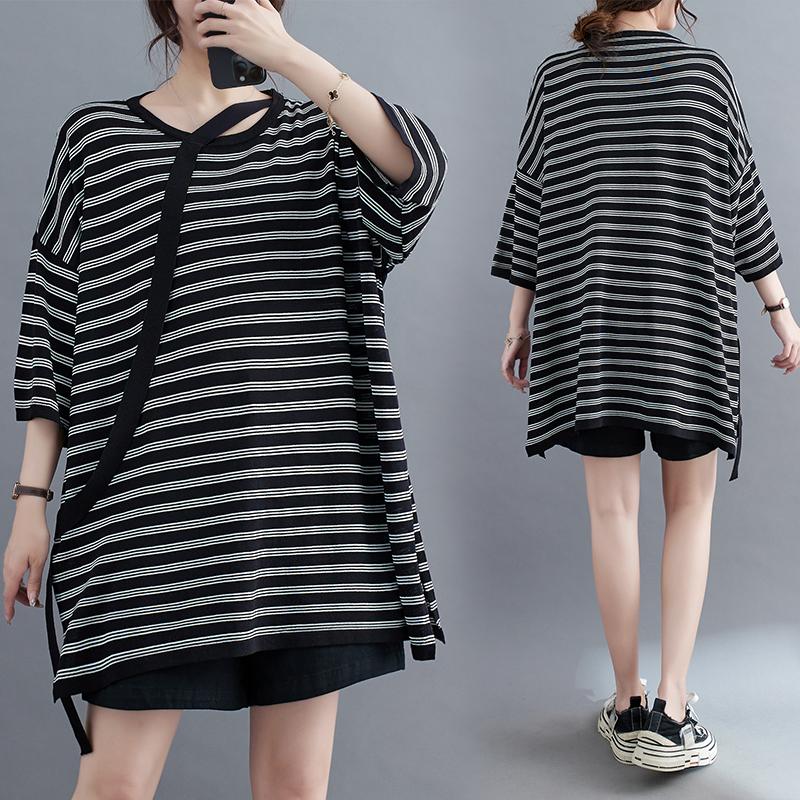 

DIMANAF 2023 Женщины больших размеров Летняя полая рубашка Свободная винтажная рубашка с длинными рукавами и полосатым принтом Показ дизайна одежды Тонкая повседневная рубашка